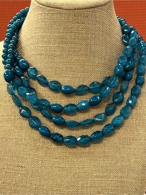 Beautiful Multi-Strand Teal glass Beaded Necklace